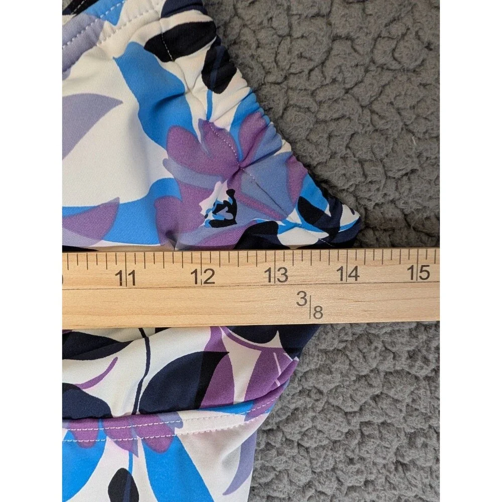 Lands End Tankini Women 6 Blue Purple Floral Drawstring Bow Bra Swim Top Resort